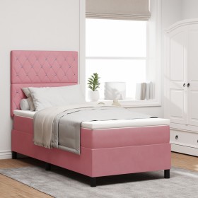 Cama Box Spring con colchón terciopelo rosa