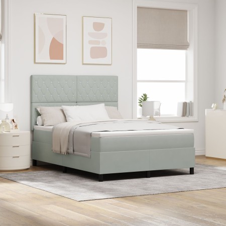 Cama Box Springs  con colchón gris claro de 160x200 cm en terciopelo | Foro24.es | Tu tienda online para hogar, jardín y más Foro24.es