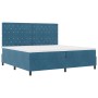 Cama Box Spring con colchón terciopelo azul oscuro 200x200 cm