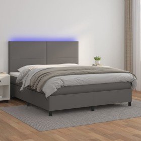 Cama box spring colchón y LED cuero sintético gris 180x200 cm Cama box spring colchón y LED cuero sintético gris 180x200 cm