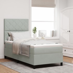 Cama Box Spring con colchón terciopelo gris claro