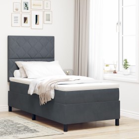 Cama Box Spring con colchón terciopelo gris oscuro 90x200 cm by , Beds and slatted bases - Ref: Foro24-3339873, Price: 333,97...