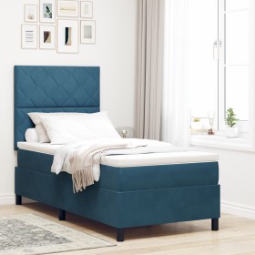 Cama Box Spring con colchón terciopelo azul oscuro 90x200 cm by , Beds and slatted bases - Ref: Foro24-3339876, Price: 358,46...