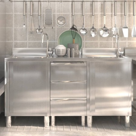 Gewerbliche Küchenschränke 3 Einheiten aus Edelstahl von vidaXL, Wiederherstellung - Ref: Foro24-3083721, Preis: 871,93 €, Ra...