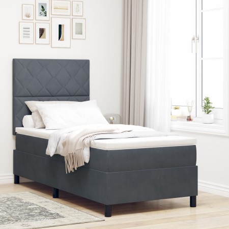 Cama Box Spring con colchón terciopelo gris oscuro 100x200 cm | Foro24.es | Tu tienda online para hogar, jardín y más Foro24.es