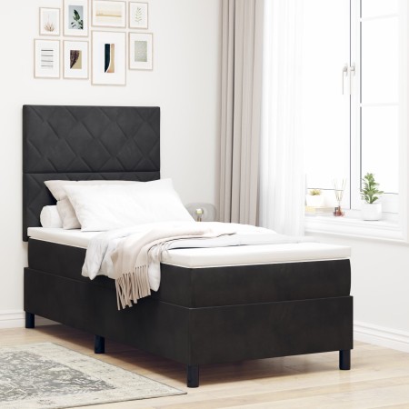 Cama Box Spring con colchón terciopelo negro 100x200 cm by , Beds and slatted bases - Ref: Foro24-3339880, Price: 341,84 €, D...