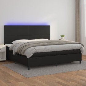 Cama box spring colchón y LED cuero sintético negro 200x200 cm Cama box spring colchón y LED cuero sintético negro 200x200 cm