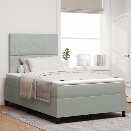 Cama Box Spring con colchón terciopelo gris claro 120x200 cm de , Camas y somieres - Ref: Foro24-3339890, Precio: 430,08 €, D...