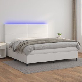 Cama box spring colchón y LED cuero sintético blanco 200x200 cm Cama box spring colchón y LED cuero sintético blanco 200x200 cm