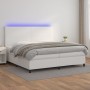 Cama box spring colchón y LED cuero sintético blanco 200x200 cm