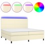 Cama box spring colchón y LED cuero sintético crema 200x200 cm