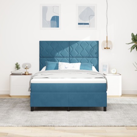 Cama Box Spring con colchón terciopelo azul oscuro 160x200 cm by , Beds and slatted bases - Ref: Foro24-3339912, Price: 554,3...