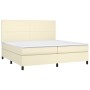 Cama box spring colchón y LED cuero sintético crema 200x200 cm