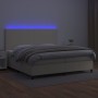Cama box spring colchón y LED cuero sintético crema 200x200 cm
