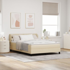 Cama Box Spring con colchón tela crema 140x200 cm
