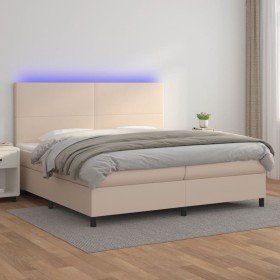 Cama box spring colchón LED cuero sintético capuchino 200x200cm en Camas y somieres | Comprar online en Foro24