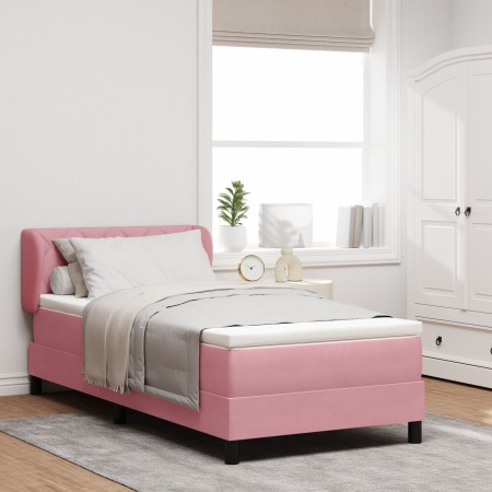 Cama Box Spring con colchón terciopelo rosa 90x190 cm by , Beds and slatted bases - Ref: Foro24-3340423, Price: 326,36 €, Dis...