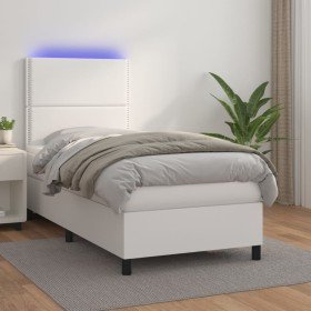 Cama box spring y colchón LED cuero sintético blanco 80x200 cm en Camas y somieres | Comprar online en Foro24
