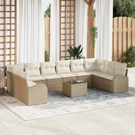 Conjunto de sofá de jardín 11 pcs Beige Poliratán