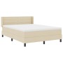 Cama con somier VidaXL y colchón crema 140x190 cm tela, Diseño de cabecero líneas VidaXL crema 140 cm tela by , Beds and slat...