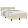 Cama con Base con Colchón Crema 160x200 cm Tela, Cabecero con Diseño de Líneas Crema 160 cm Tela by , Beds and slatted bases ...