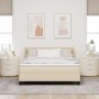 Cama con Base con Colchón Crema 160x200 cm Tela, Cabecero con Diseño de Líneas Crema 160 cm Tela by , Beds and slatted bases ...