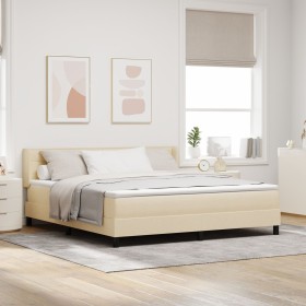 Cama con Base de Primavera y Colchón Crema