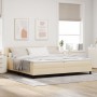 Cama Box Spring con Colchón Crema 200x200 cm Tela, Cabecero Diseño Líneas Crema 200 cm Tela von , Betten und Lattenroste - Re...