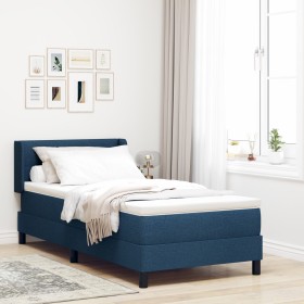 Cama con somier y colchón azul 80x200 cm Tejido, Cabecero con botones acolchados azul 80 cm Tejido by , Beds and slatted base...