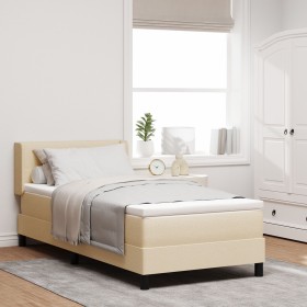 Cama Box Spring con Colchón Color Crema 100x200 cm Tela, Cabecero VidaXL con Botones Color Crema 100 cm Tela by , Beds and sl...