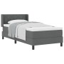 Cama con box spring y colchón gris oscuro 90x190 cm tela, Diseño de cabecero con bloques de diamante gris oscuro 90 cm tela d...