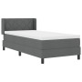 Cama con box spring y colchón gris oscuro 90x190 cm tela, Diseño de cabecero con bloques de diamante gris oscuro 90 cm tela d...