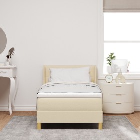 Cama con Base y Colchón Crema 90x200 cm Tela