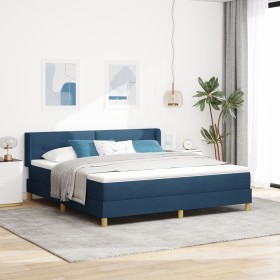 Cama con Base Resortes con Colchón Azul 180x200 cm Tela, Cabecero con Botones Azul de 180 cm Tela by , Beds and slatted bases...