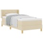 Cama con somier con colchón crema 90x190 cm tela, Cabecero diseño de bloques de diamante crema 90 cm tela by , Beds and slatt...
