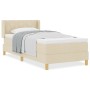 Cama con somier con colchón crema 90x190 cm tela, Cabecero diseño de bloques de diamante crema 90 cm tela by , Beds and slatt...