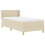 Cama con somier con colchón crema 90x190 cm tela, Cabecero diseño de bloques de diamante crema 90 cm tela by , Beds and slatt...