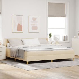 Cama Box Spring con colchón crema 200x200 cm tela, Cabecero diseño de bloques diamante crema 200 cm tela by , Beds and slatte...