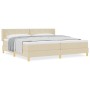 Cama Box Spring con colchón crema 200x200 cm tela, Cabecero diseño de bloques diamante crema 200 cm tela by , Beds and slatte...