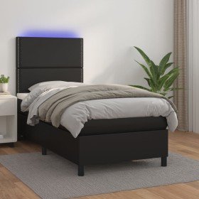 Cama box spring y colchón LED cuero sintético negro 90x200 cm en Camas y somieres | Comprar online en Foro24
