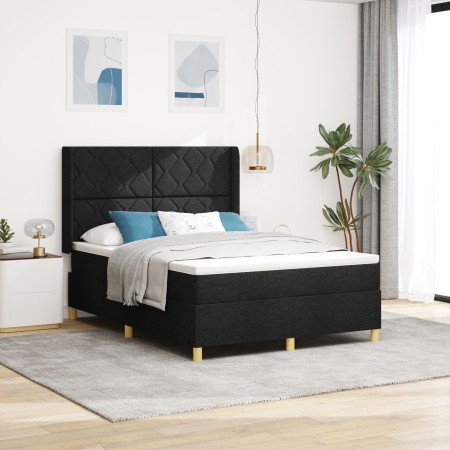 Cama Box Spring con colchón Negro 140x200 cm Tela by , Beds and slatted bases - Ref: Foro24-3341898, Price: 537,45 €, Discoun...