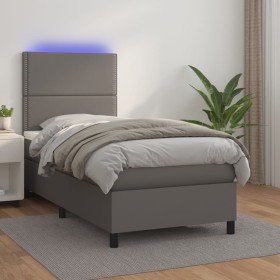 Cama box spring colchón y LED cuero sintético gris 100x200 cm en Camas y somieres | Comprar online en Foro24