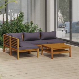 Muebles de jardín 5 pzas cojines madera maciza de acacia