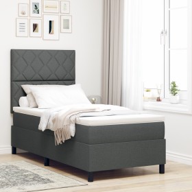 Cama con somier con colchón y LED gris oscuro
