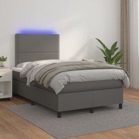 Cama box spring colchón y LED cuero sintético gris 120x200 cm Cama box spring colchón y LED cuero sintético gris 120x200 cm
