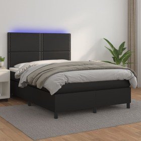 Cama box spring colchón y LED cuero sintético negro 140x190 cm en Camas y somieres | Comprar online en Foro24