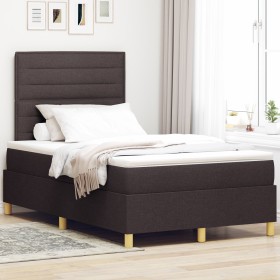 Cama con Somier con Colchón & LED Marrón Oscuro