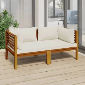 Sofá de jardín de 2 plazas con cojín crema madera de acacia de vidaXL, Conjuntos de jardín - Ref: Foro24-3086931, Precio: 353...