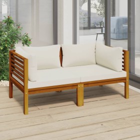 Sofá de jardín de 2 plazas con cojín crema madera de acacia de vidaXL, Conjuntos de jardín - Ref: Foro24-3086931, Precio: 303...