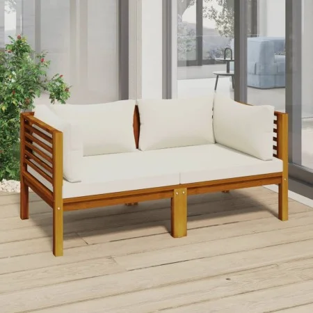 Sofá de jardín de 2 plazas con cojín crema madera de acacia de vidaXL, Conjuntos de jardín - Ref: Foro24-3086931, Precio: 352...